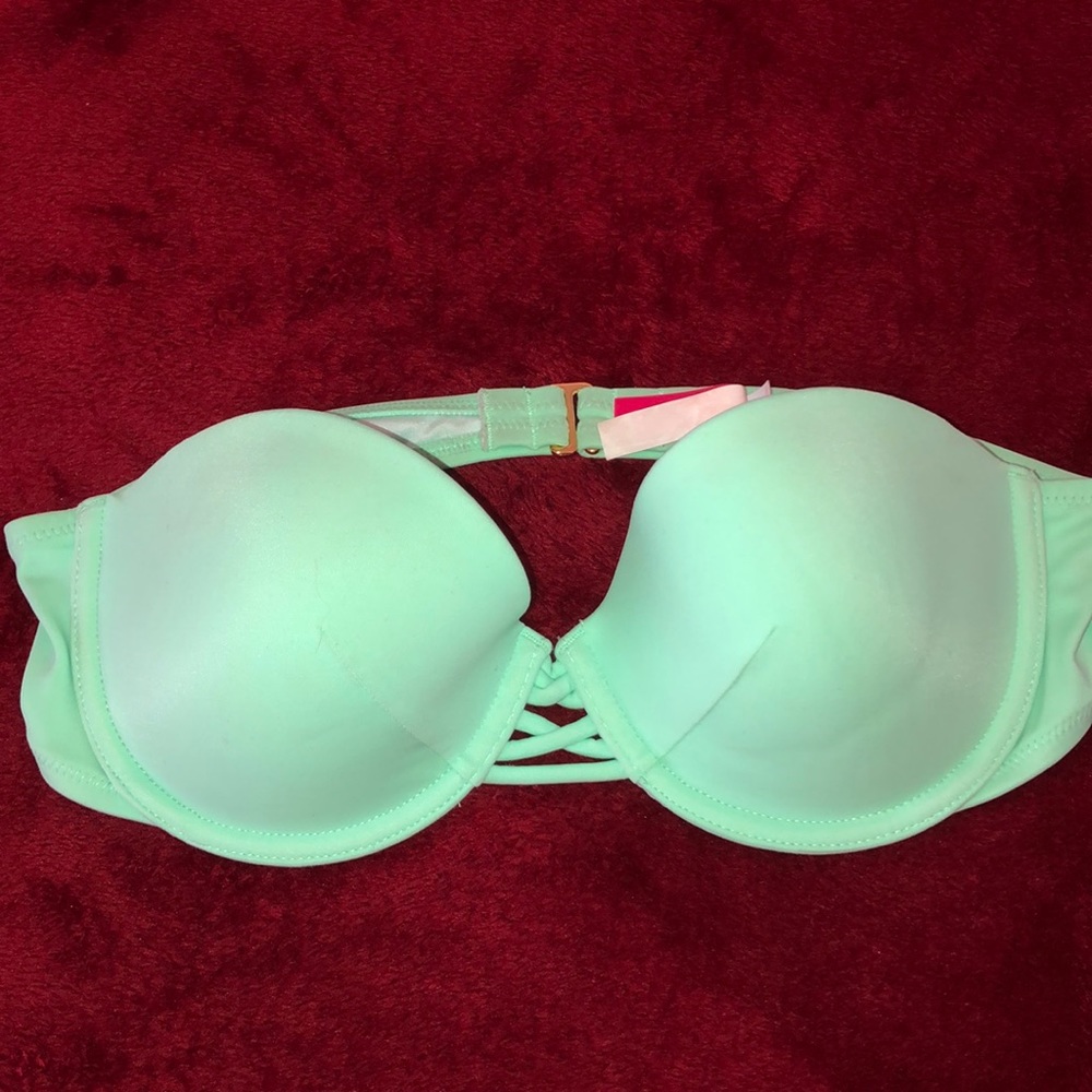 Bright green bandeau bathing suit top